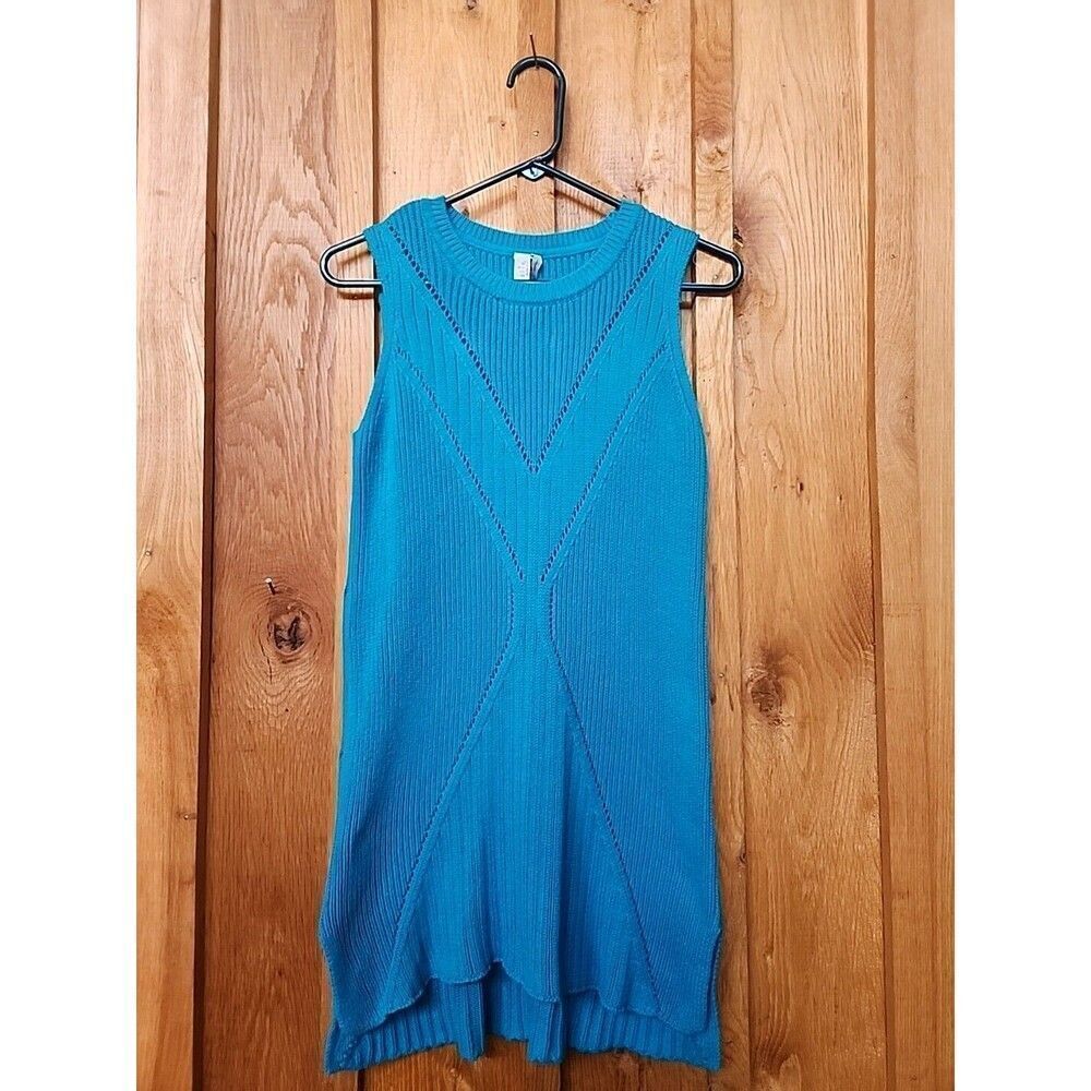 SAHALIE Sleeveless Crew Neck 100% Cotton Knit Sweater Dress, Medium, Teal Green